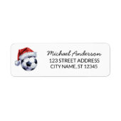 Christmas Soccer Ball Santa Return Address ラベル (正面)
