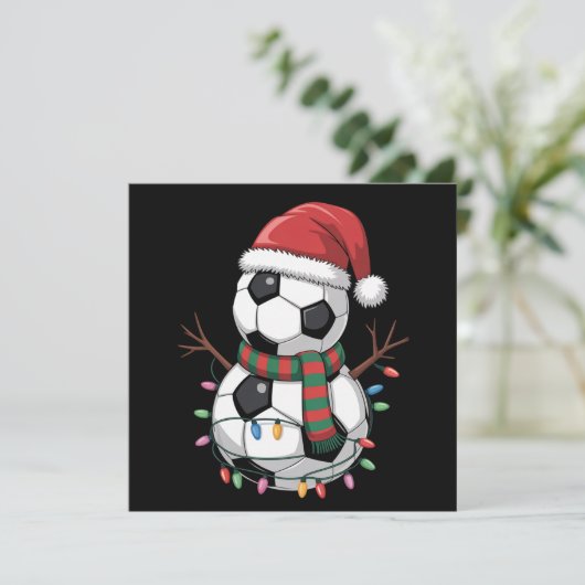 Christmas Soccer Ball Snowman Lights Santa Hat シーズンカード (スタンド正面)