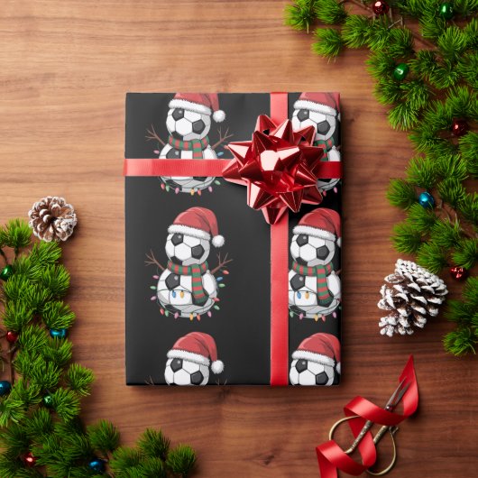 Christmas Soccer Ball Snowman Lights Santa Hat ラッピングペーパー (クリスマスギフト)