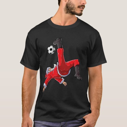 Christmas Soccer Santa Funny Bicycle Kick  Tシャツ (正面)