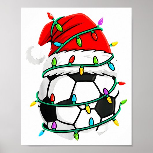Christmas Soccer Santa Hat Lights Santa Srts Xmas  ポスター (正面)
