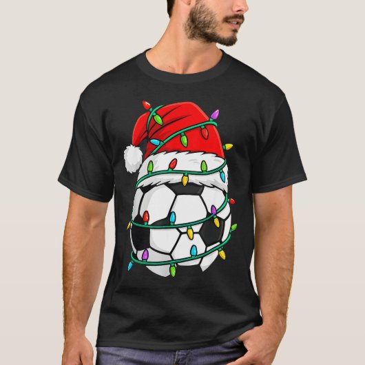 Christmas Soccer Santa Hat Lights Santa Srts Xmas  Tシャツ (正面)