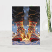 Christmas Socks and Holiday Lights in Snow カード (正面)