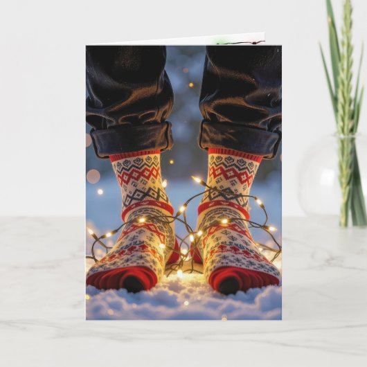 Christmas Socks and Holiday Lights in Snow カード (正面)