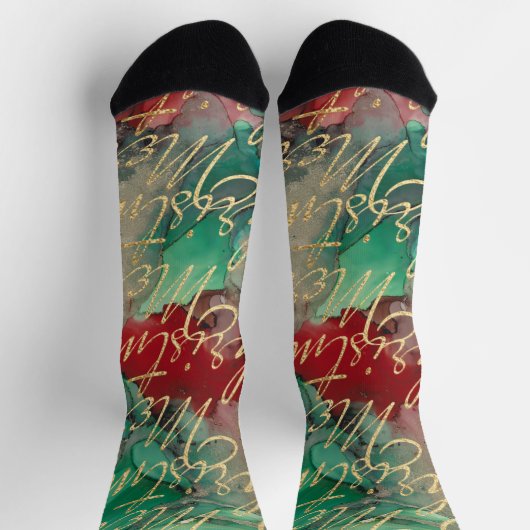 Christmas Socks Gold Writings ソックス (上部)