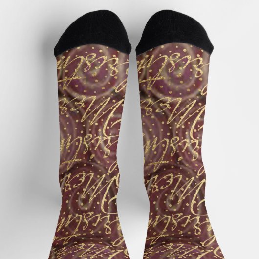 Christmas Socks Maroon Swirls ソックス (上部)