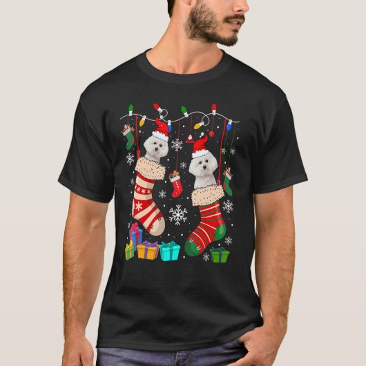 Christmas Socks Pajama Bichon Frise Dog Puppy Tシャツ (正面)