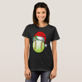 Christmas Softball Ball Santa Hat Xmas Sport For B Tシャツ (正面フル)