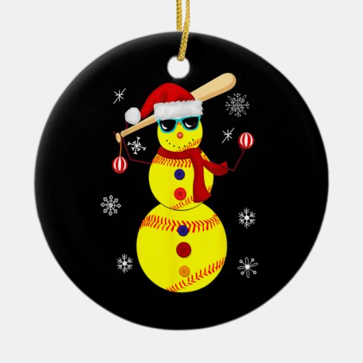 Christmas Softball Bat Snowman Santa Snowflake セラミックオーナメント (正面)