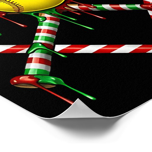 Christmas Softball Santa Hat Ice Cream Drip Men Wo ポスター (角)