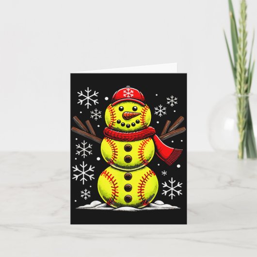 Christmas Softball Snowman Girls, Softball Christm カード (正面)