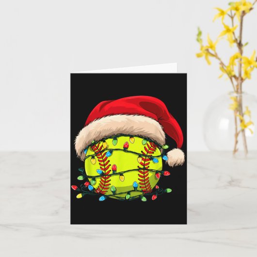 Christmas Softball Xmas Santa Srts Hat Mens Womens カード (黄色い花)