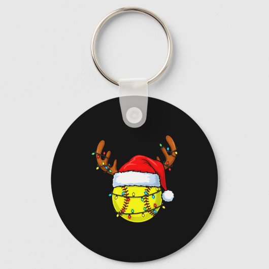 Christmas Softball Xmas Santa Srts Hat Mens Womens キーホルダー (正面)