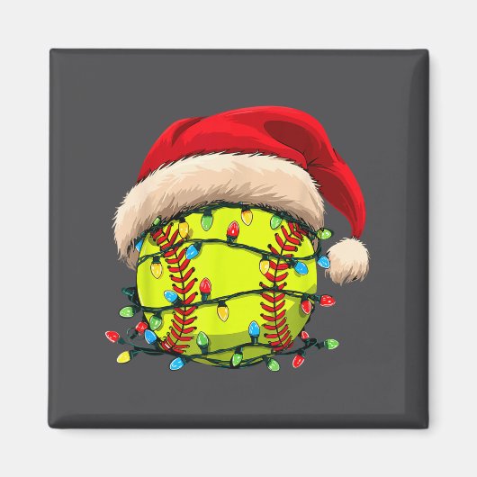 Christmas Softball Xmas Santa Srts Hat Mens Womens マグネット (正面)