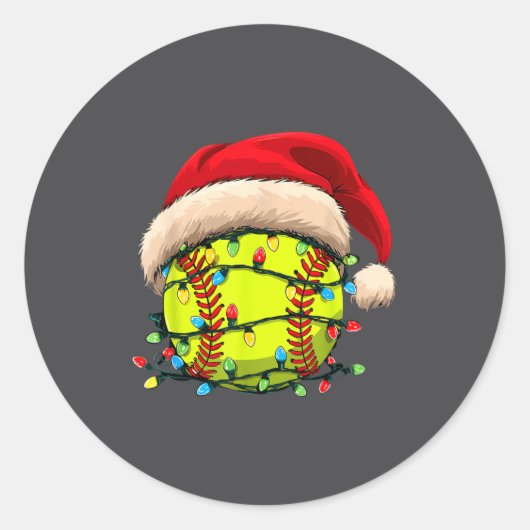 Christmas Softball Xmas Santa Srts Hat Mens Womens ラウンドシール (正面)
