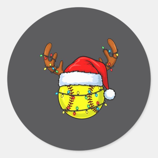 Christmas Softball Xmas Santa Srts Hat Mens Womens ラウンドシール (正面)