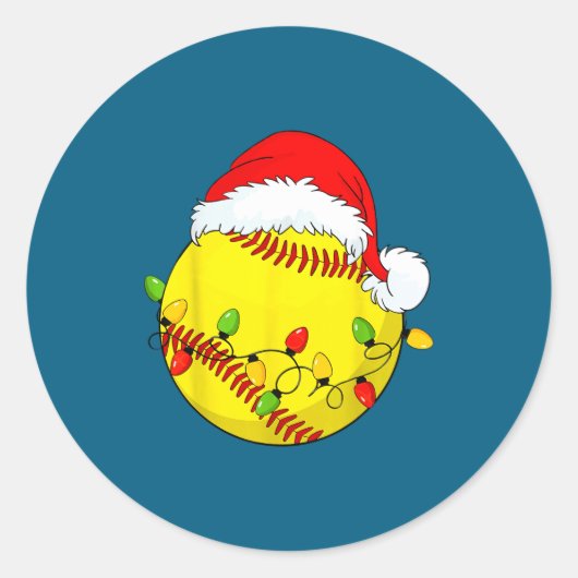 Christmas Softball Xmas Santa Srts Hat Mens Womens ラウンドシール (正面)