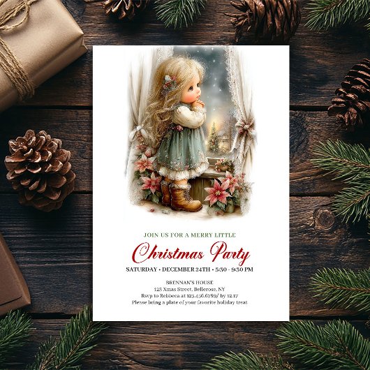 Christmas Soirée Invitation Cute Girl Holiday Scen 招待状