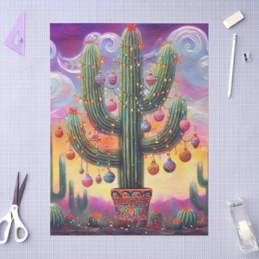 Christmas Southwest Saguaro Cactus Decoupage 薄葉紙 (クラフト)