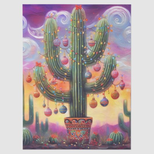 Christmas Southwest Saguaro Cactus Decoupage 薄葉紙 (正面)