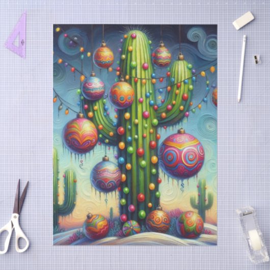 Christmas Southwest Saguaro Cactus Decoupage 薄葉紙 (クラフト)