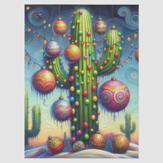 Christmas Southwest Saguaro Cactus Decoupage 薄葉紙 (正面)