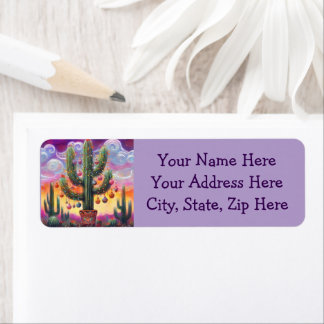 Christmas Southwest Saguaro Cactus Return Address ラベル