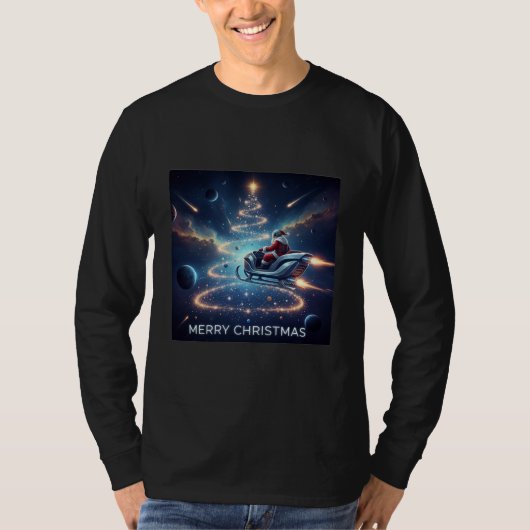 Christmas Space Santa Sleigh Tシャツ (正面)