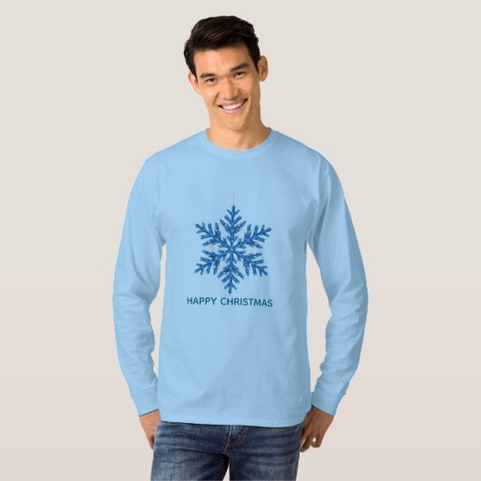 Christmas Sparkling Blue Crystal Snowflake Tシャツ (正面フル)