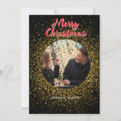 Christmas Sparkling Glitter Black Custom Photo シーズンカード (正面)