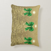 Christmas Sparkling Trees Gold Faux Green Bow アクセントクッション (裏面(縦))