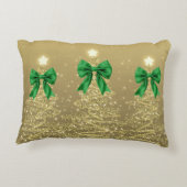 Christmas Sparkling Trees Gold Faux Green Bow アクセントクッション (裏面)