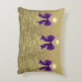 Christmas Sparkling Trees Gold Faux Purple Bow  アクセントクッション (裏面(縦))