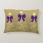 Christmas Sparkling Trees Gold Faux Purple Bow  アクセントクッション (裏面)