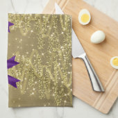 Christmas Sparkling Trees Gold Faux Purple Bow キッチンタオル (四つ折り)