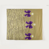 Christmas Sparkling Trees Gold Faux Purple Bow  タペストリー (正面(横))
