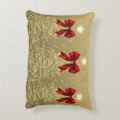 Christmas Sparkling Trees Gold Faux Red Bow  アクセントクッション (裏面(縦))