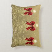 Christmas Sparkling Trees Gold Faux Red Bow  アクセントクッション (正面(垂直))