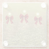 Christmas Sparkling Trees Gold Faux Red Bow  ガラスコースター (裏面)