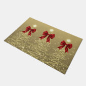 Christmas Sparkling Trees Gold Faux Red Bow  ドアマット (アングル)