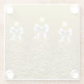 Christmas Sparkling Trees Gold Faux Silver Bow  ガラスコースター (裏面)