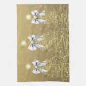 Christmas Sparkling Trees Gold Faux Silver Bow  キッチンタオル (縦)