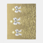 Christmas Sparkling Trees Gold Faux Silver Bow  フリースブランケット (正面)