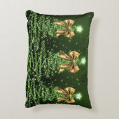 Christmas Sparkling Trees Green Faux Gold Bow  アクセントクッション (裏面(縦))