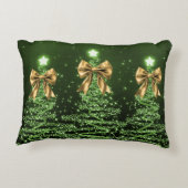 Christmas Sparkling Trees Green Faux Gold Bow  アクセントクッション (裏面)