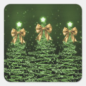 Christmas Sparkling Trees Green Faux Gold Bow  スクエアシール (正面)