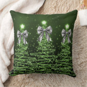 Christmas Sparkling Trees Green Faux Silver Bow  クッション (ブランケット)