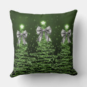 Christmas Sparkling Trees Green Faux Silver Bow  クッション (裏面)