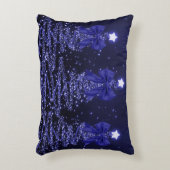 Christmas Sparkling Trees Navy Blue Faux Bow  アクセントクッション (正面(垂直))