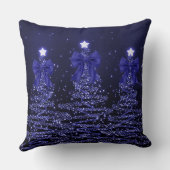 Christmas Sparkling Trees Navy Blue Faux Bow  クッション (裏面)